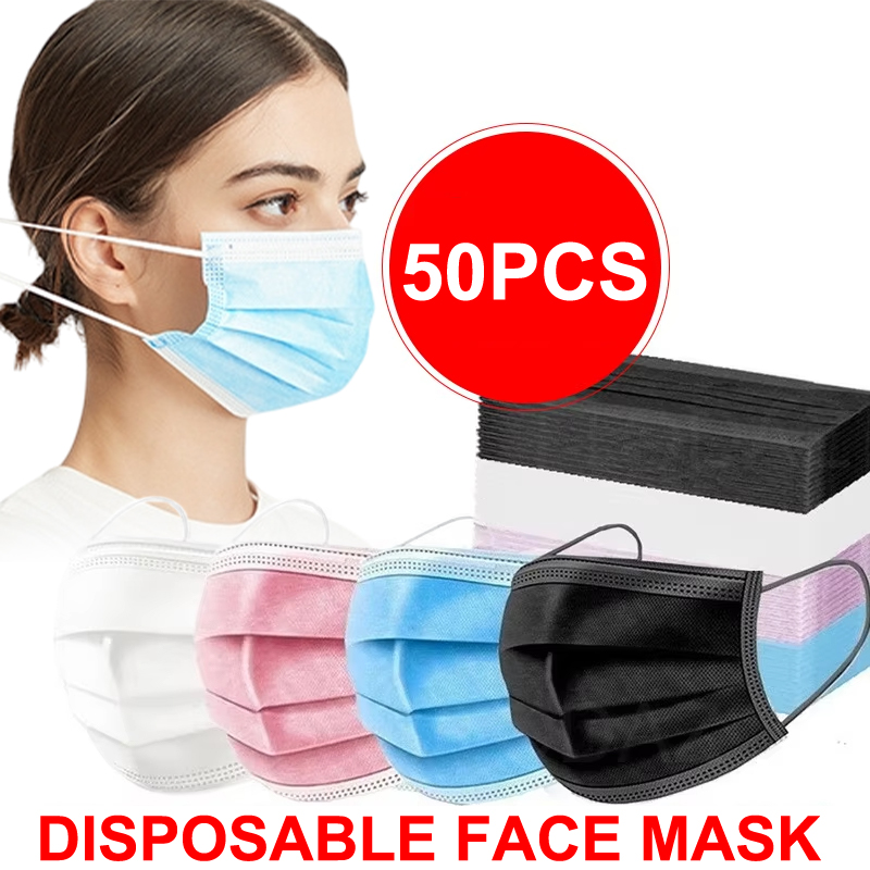 50Pcs Unisex 3-layer Mask Face - огляд і ціна Disposable Mask Blue