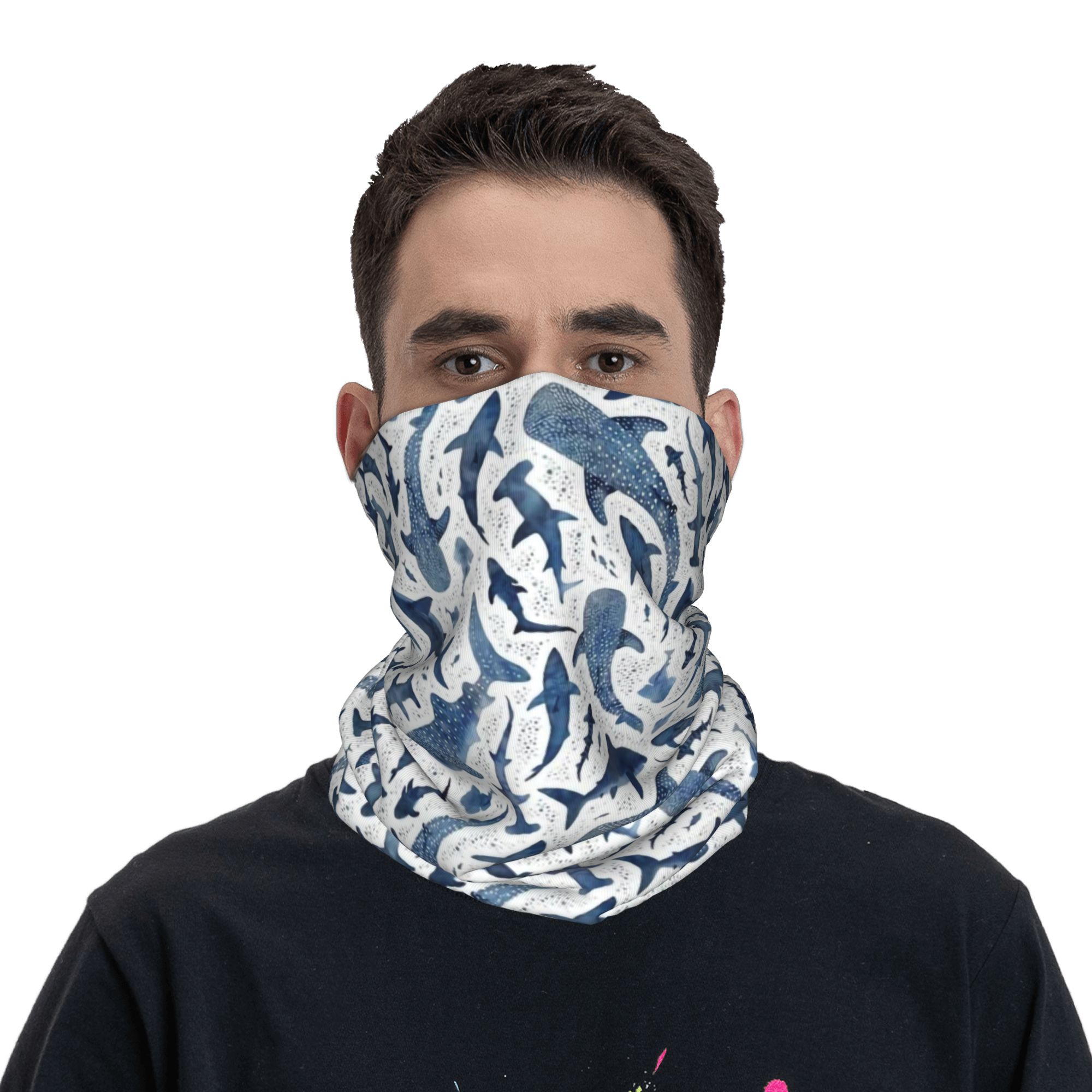 Custom Blue Watercolour Shark  - огляд і ціна Neck Gaiter Face Cover
